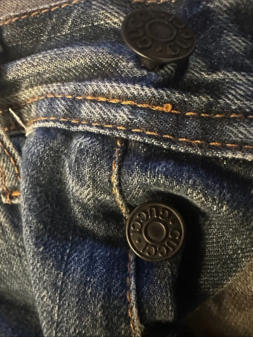 Gucci Blue Straight Denim Jeans with Embroidered Back Patch